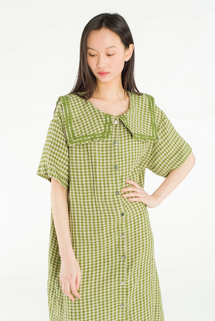 Nobil Sailor Check Dress, Khaki