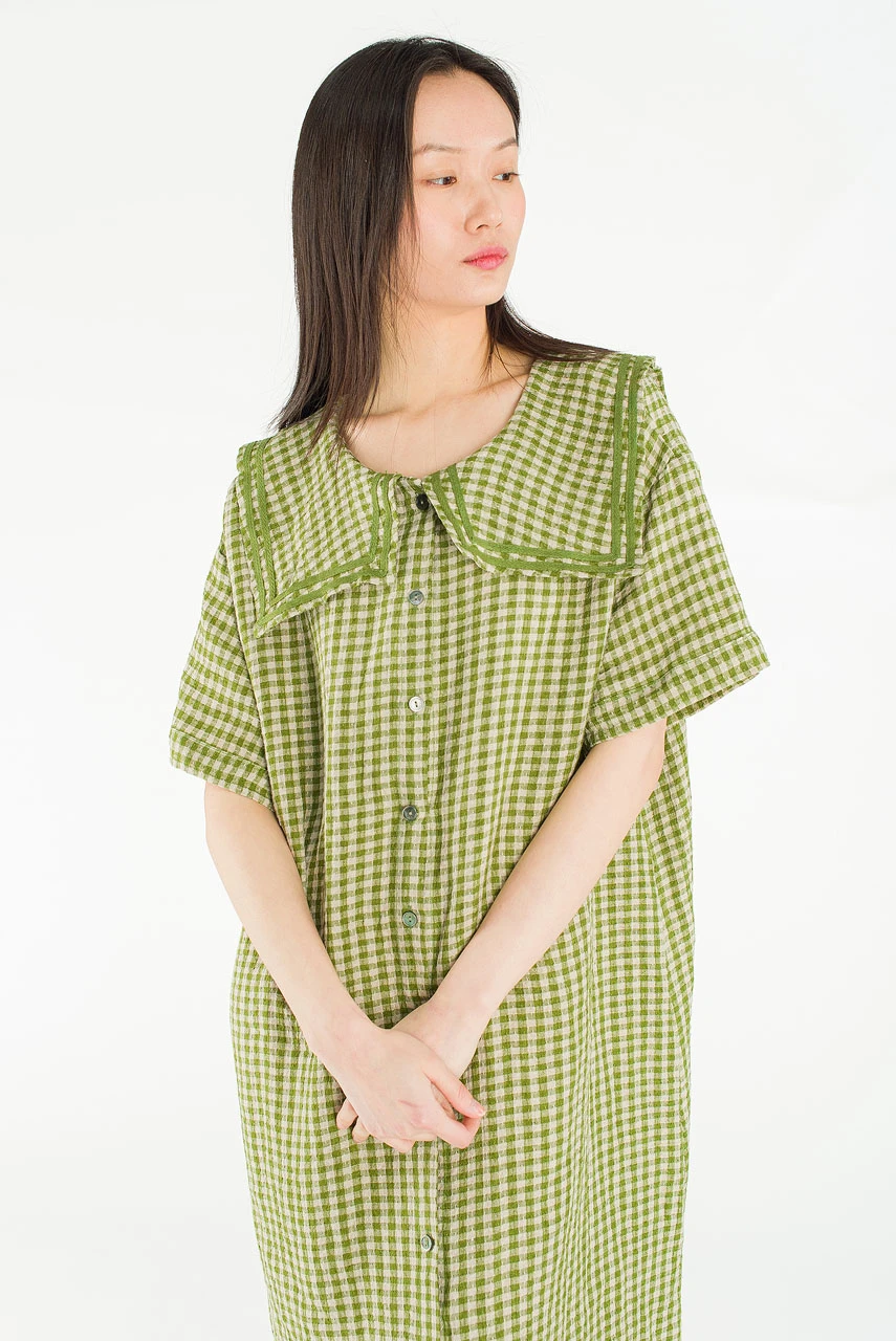 Nobil Sailor Check Dress, Khaki