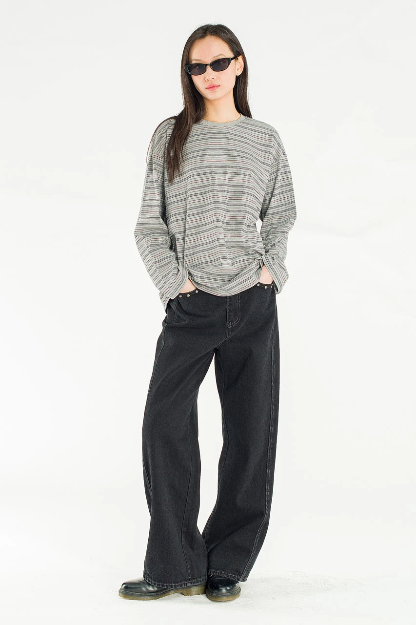 Blooming Double Stripe Tee, Grey