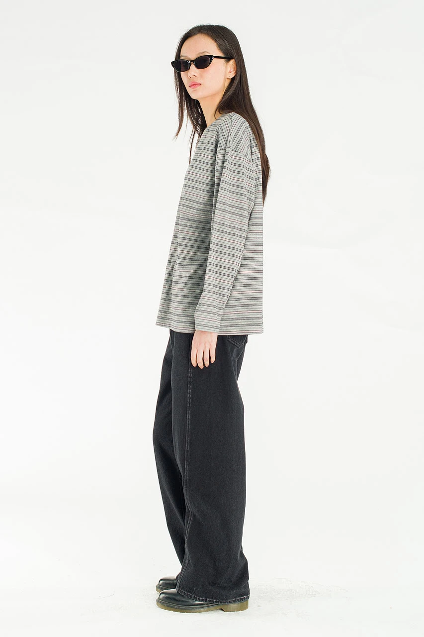 Blooming Double Stripe Tee, Grey