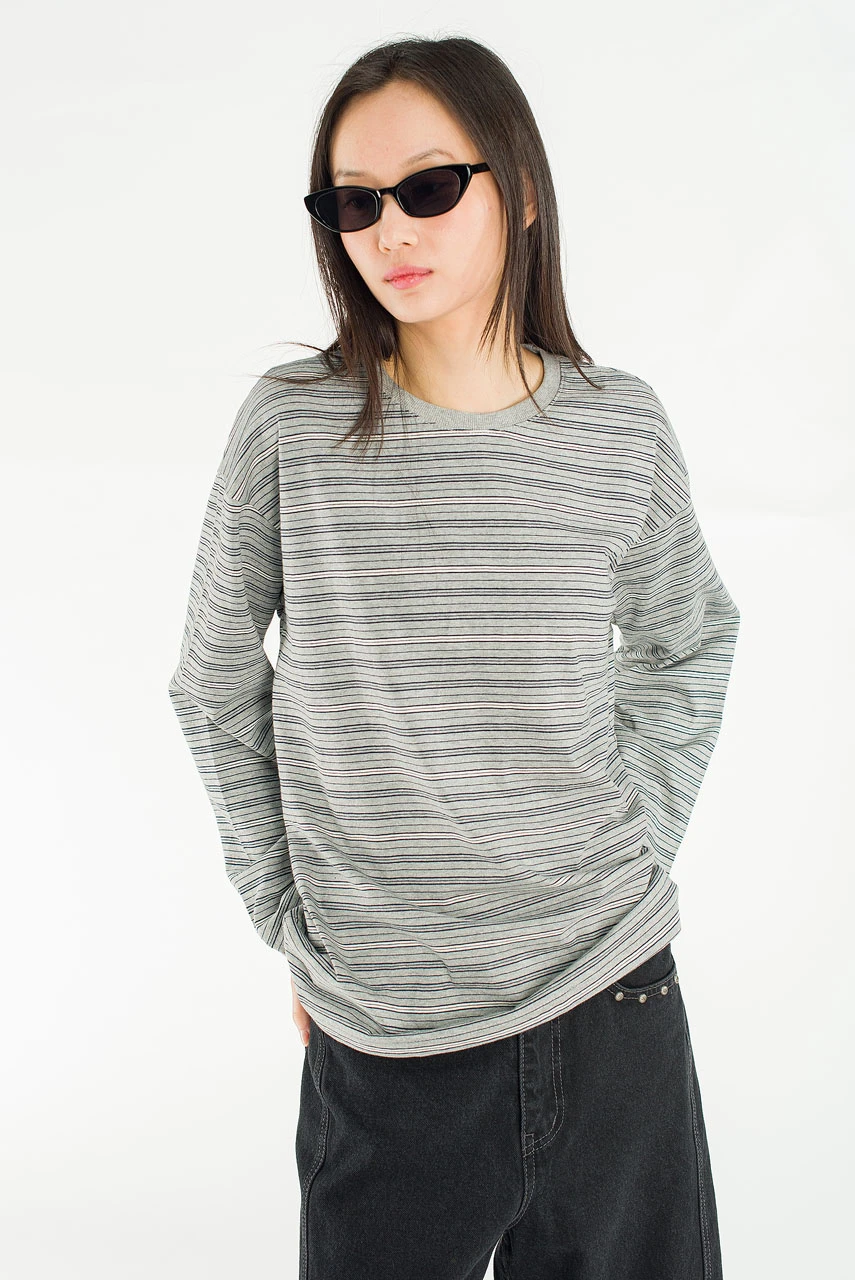 Blooming Double Stripe Tee, Grey