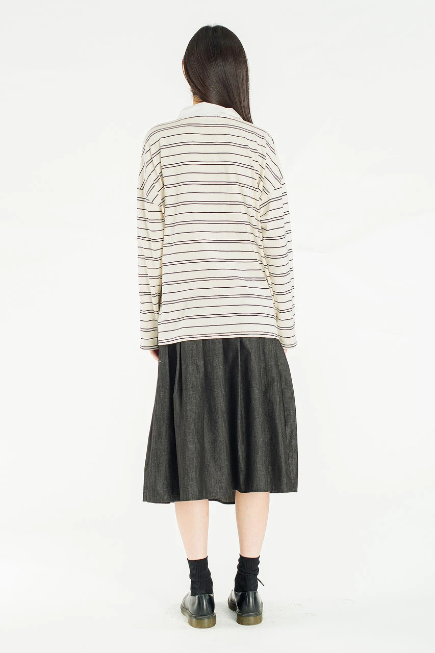 Classic Collar Stripe Tee, Ivory