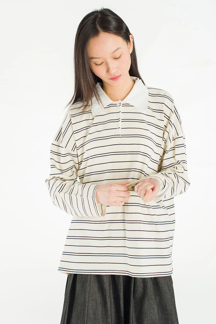 Classic Collar Stripe Tee, Ivory