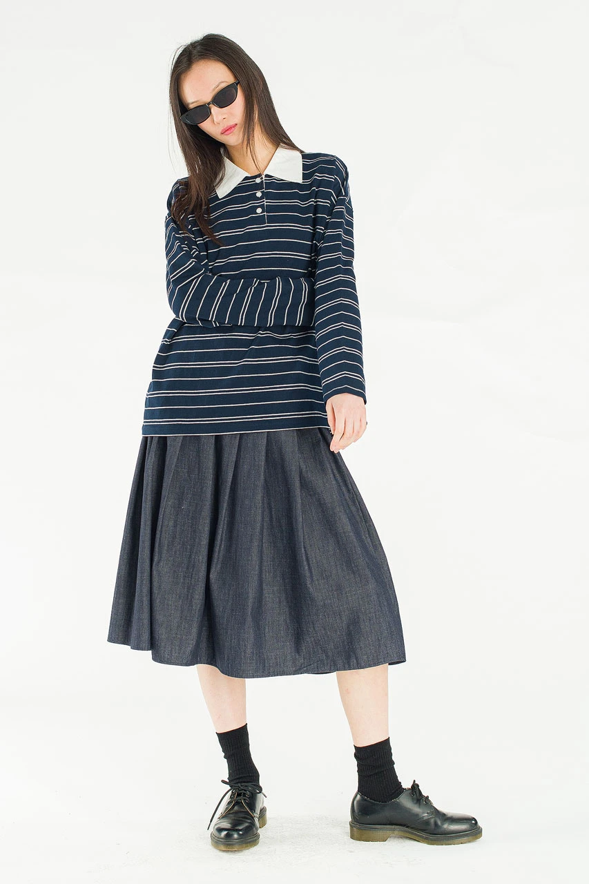 Classic Collar Stripe Tee, Navy