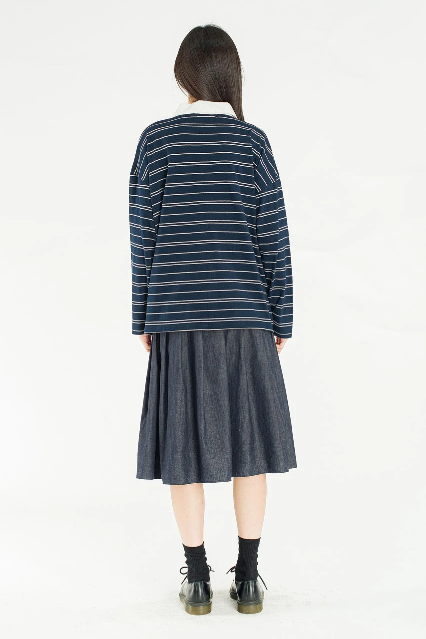 Classic Collar Stripe Tee, Navy