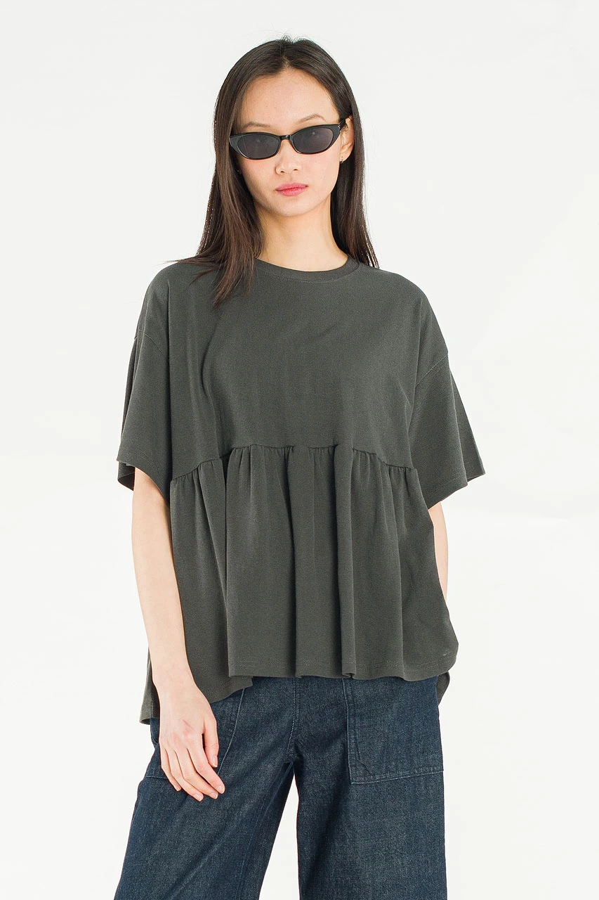 Frill Short Sleeve Tee, Charcoal