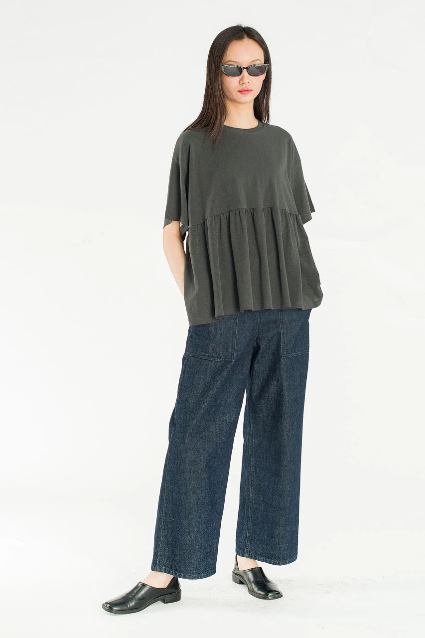 Frill Short Sleeve Tee, Charcoal