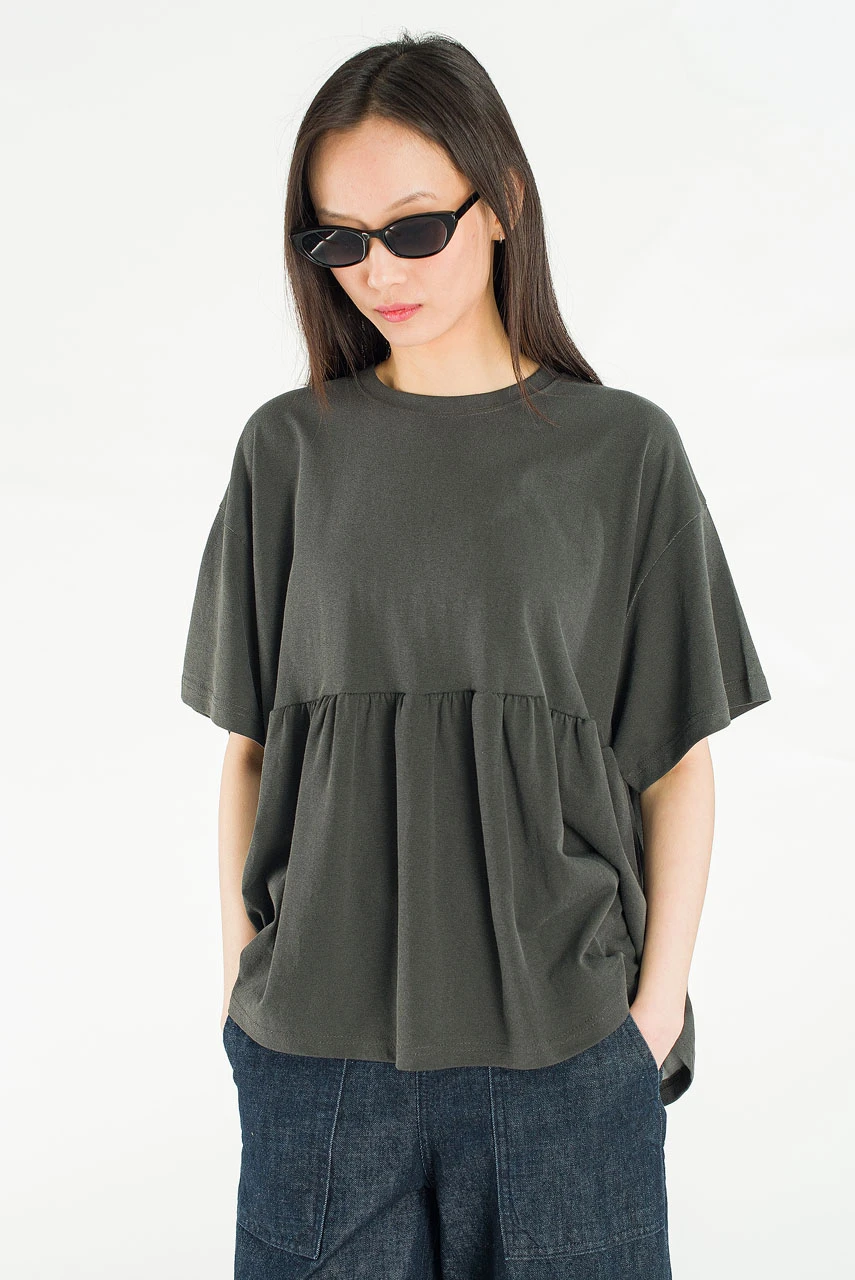 Frill Short Sleeve Tee, Charcoal