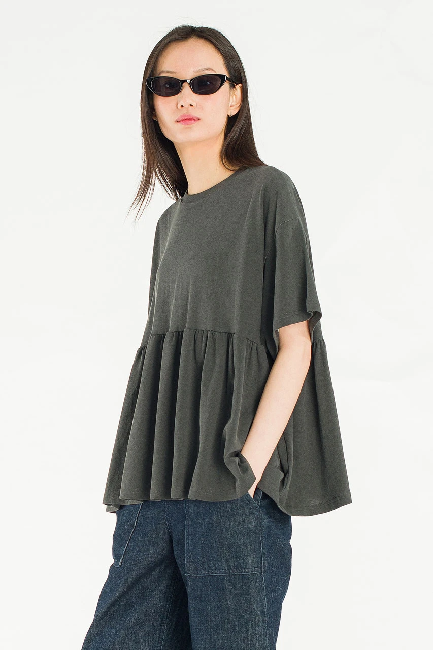 Frill Short Sleeve Tee, Charcoal