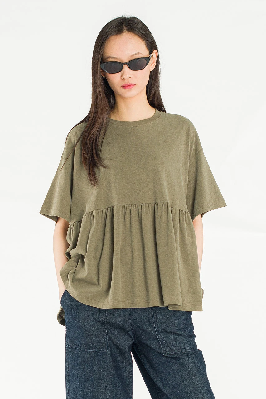 Frill Short Sleeve Tee, Khaki