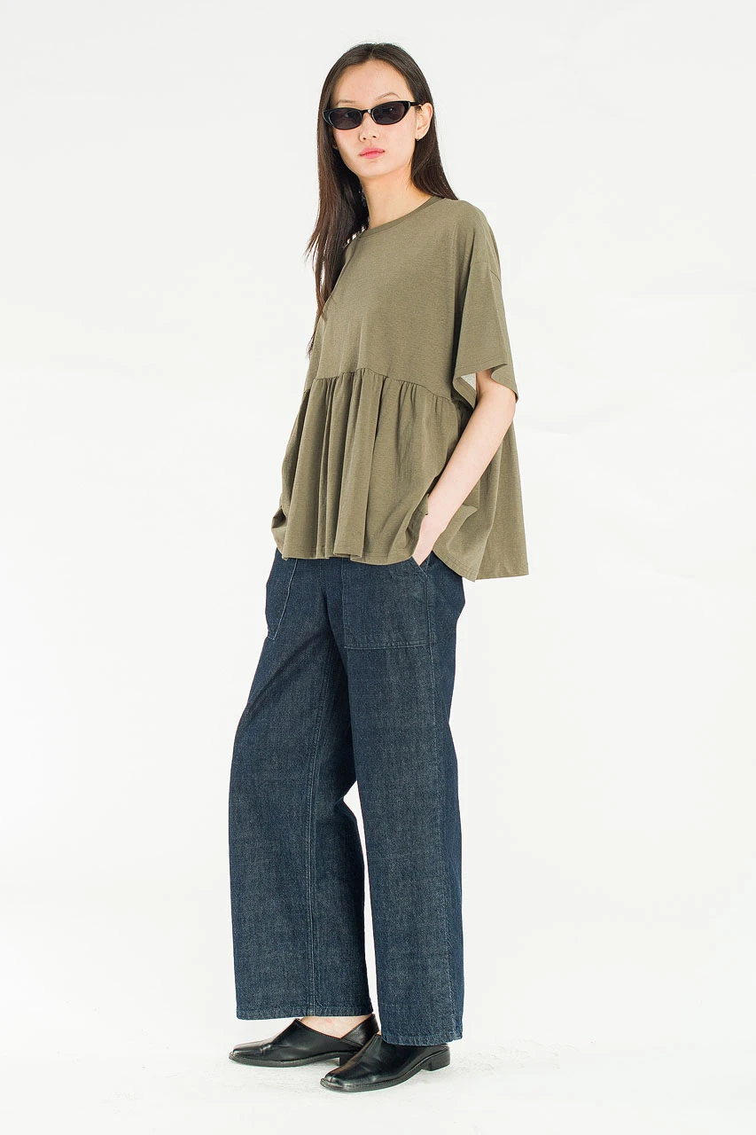 Frill Short Sleeve Tee, Khaki