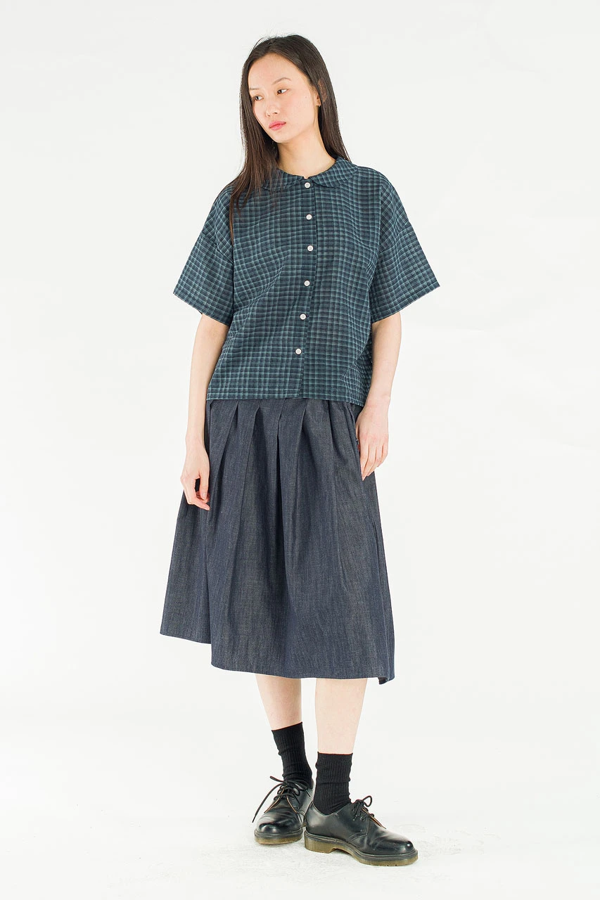 Denim Brick Ribbon Detail Skirt, Blue Denim