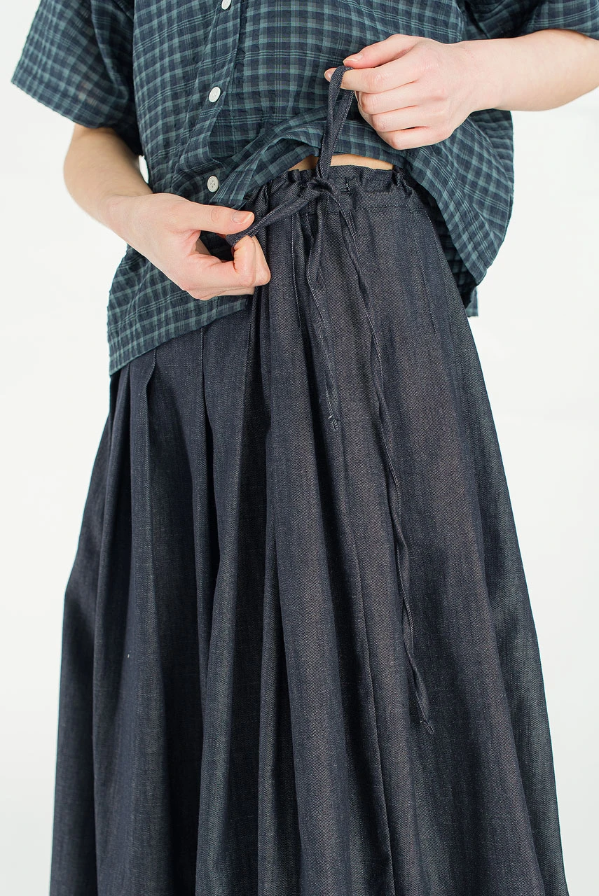 Denim Brick Ribbon Detail Skirt, Blue Denim