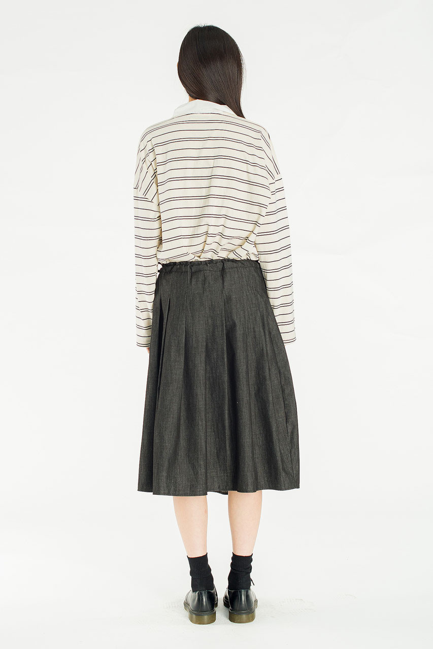 Denim Brick Ribbon Detail Skirt, Black Denim