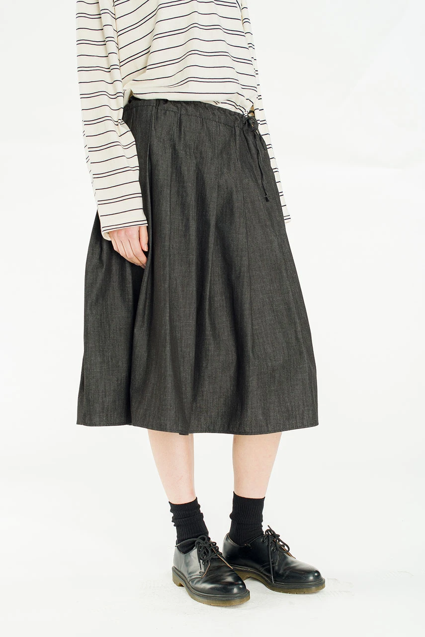 Denim Brick Ribbon Detail Skirt, Black Denim