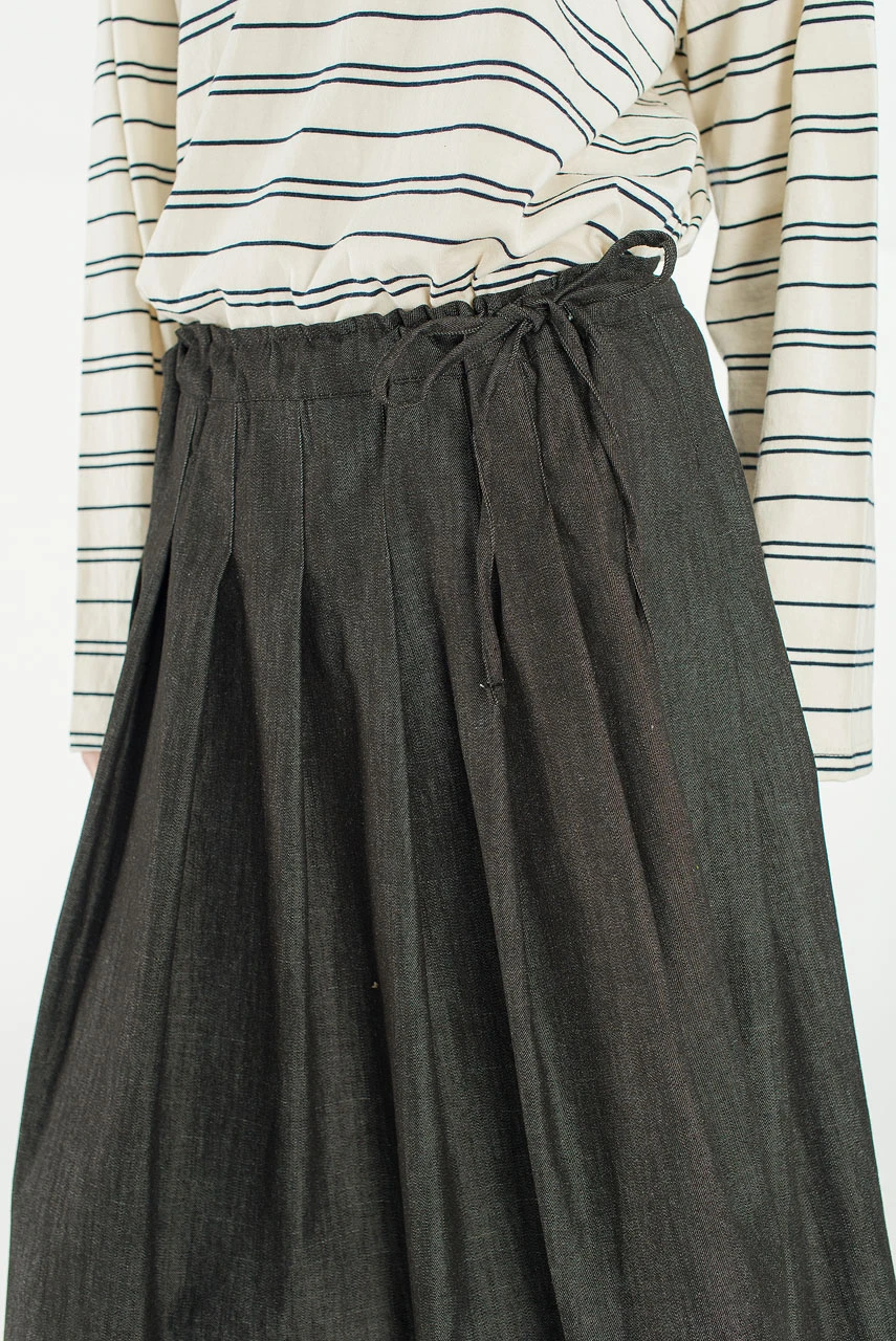 Denim Brick Ribbon Detail Skirt, Black Denim