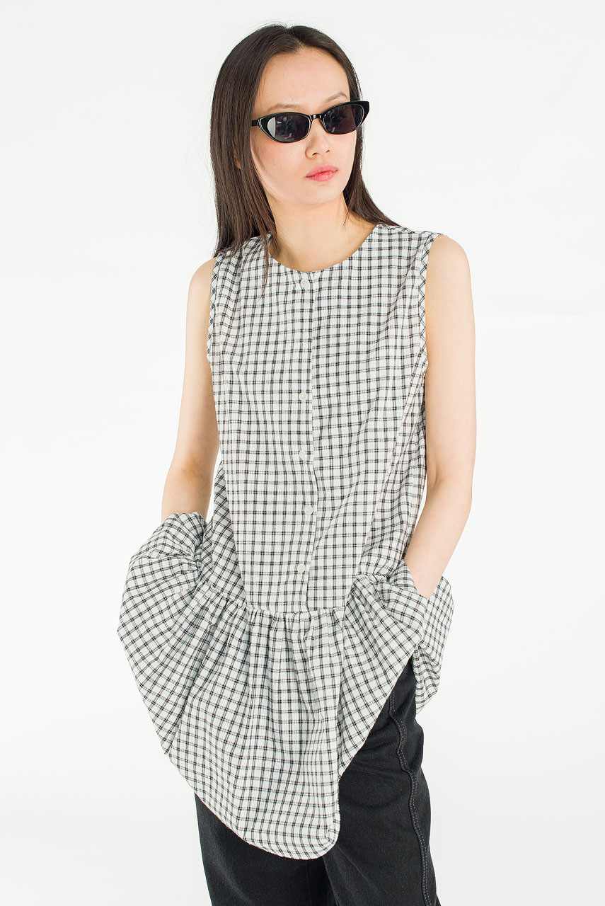 Fara Check Frill Mini Dress, Ivory