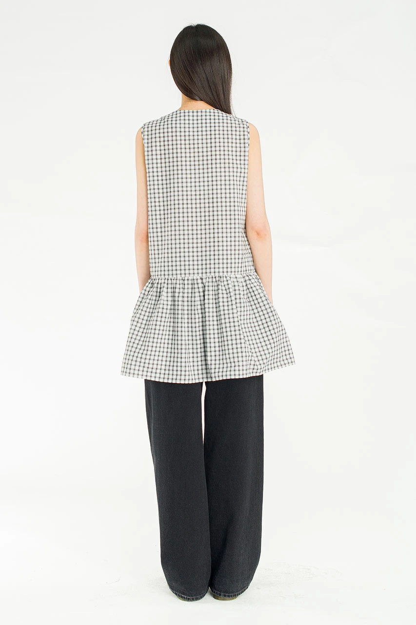 Fara Check Frill Mini Dress, Ivory