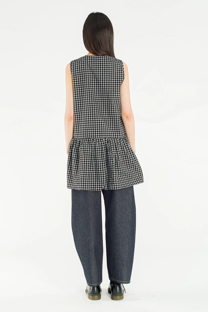 Fara Check Frill Mini Dress, Black