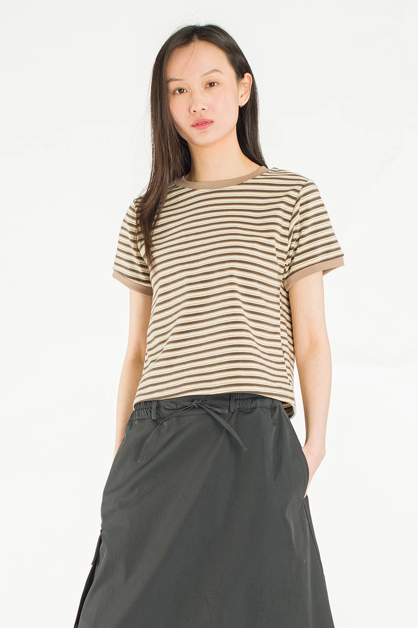 Nelle Stripe Crop Tee, Beige