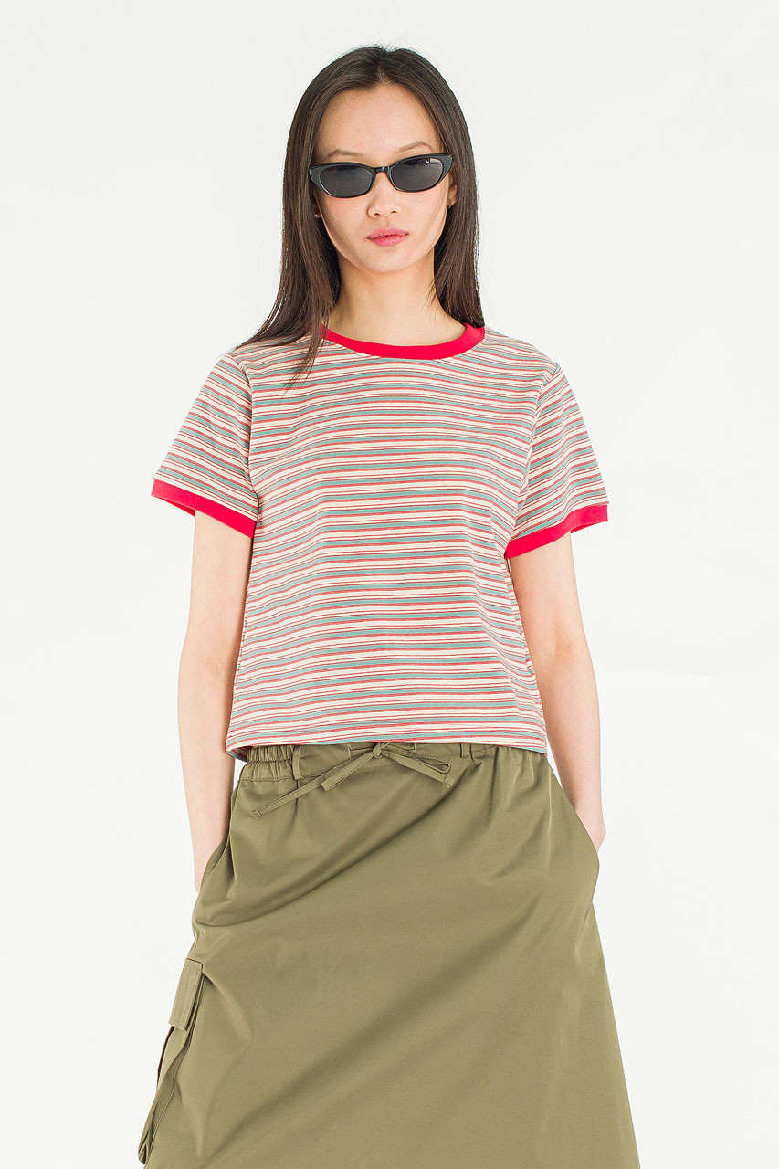 Nelle Stripe Crop Tee, Red