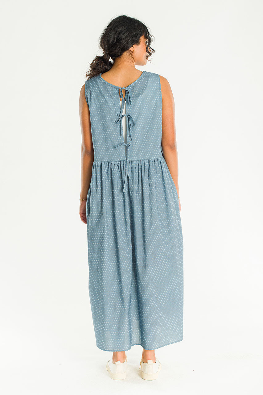 Two Way Print Ribbon Back Dress, Blue