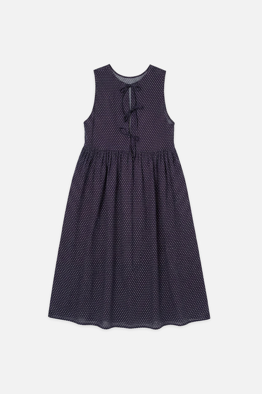 Two Way Print Ribbon Back Dress, Navy