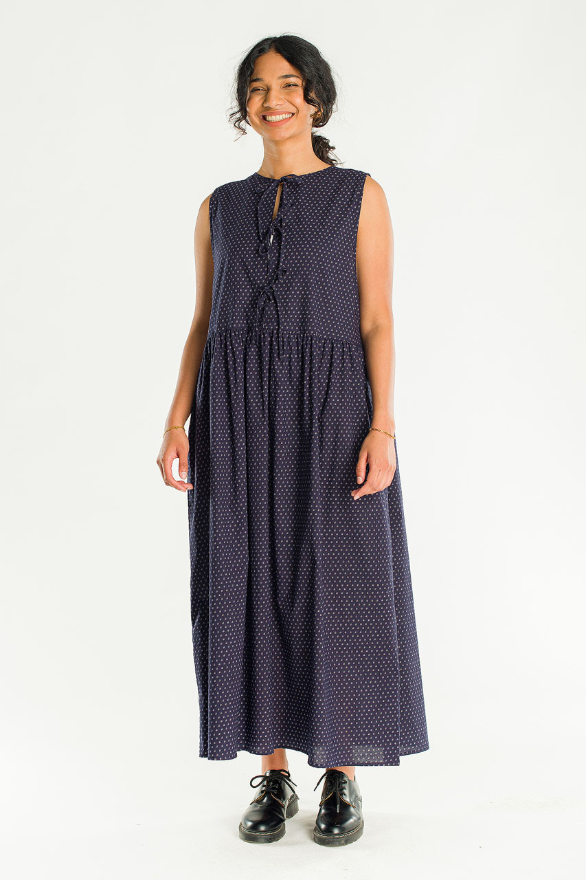 Two Way Print Ribbon Back Dress, Navy