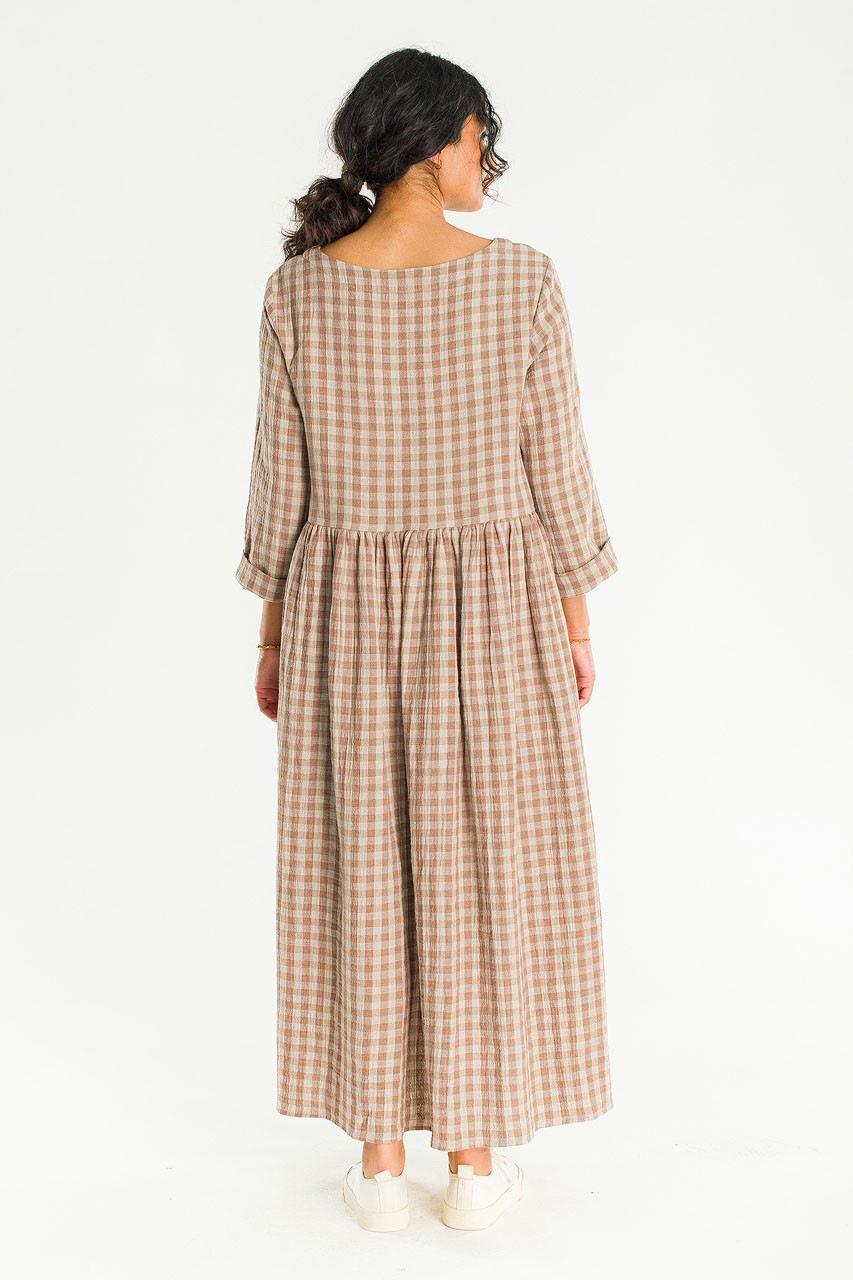 Elsa Double Face Gingham Relax Dress, Beige