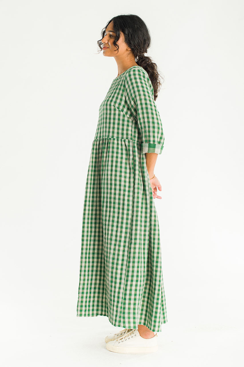 Elsa Double Face Gingham Relax Dress, Green