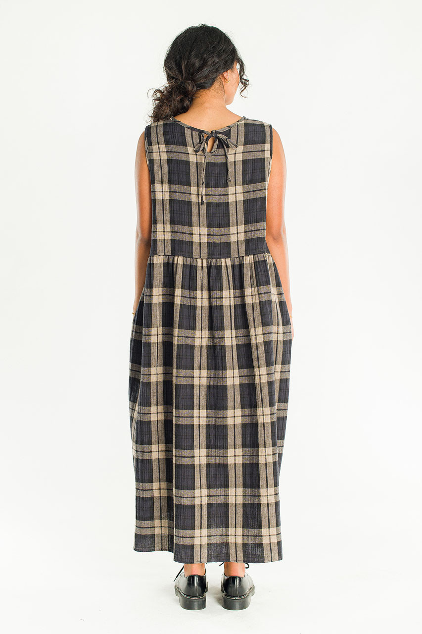 Tasha Large Check Relax Pinafore Dress, Taupe