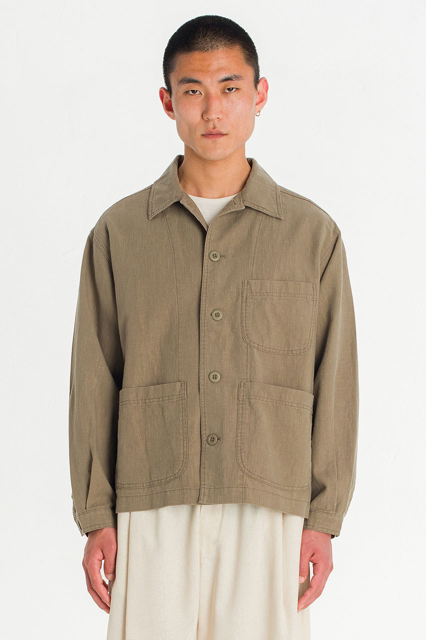 Menswear | Linen Workwear Jacket, Khaki