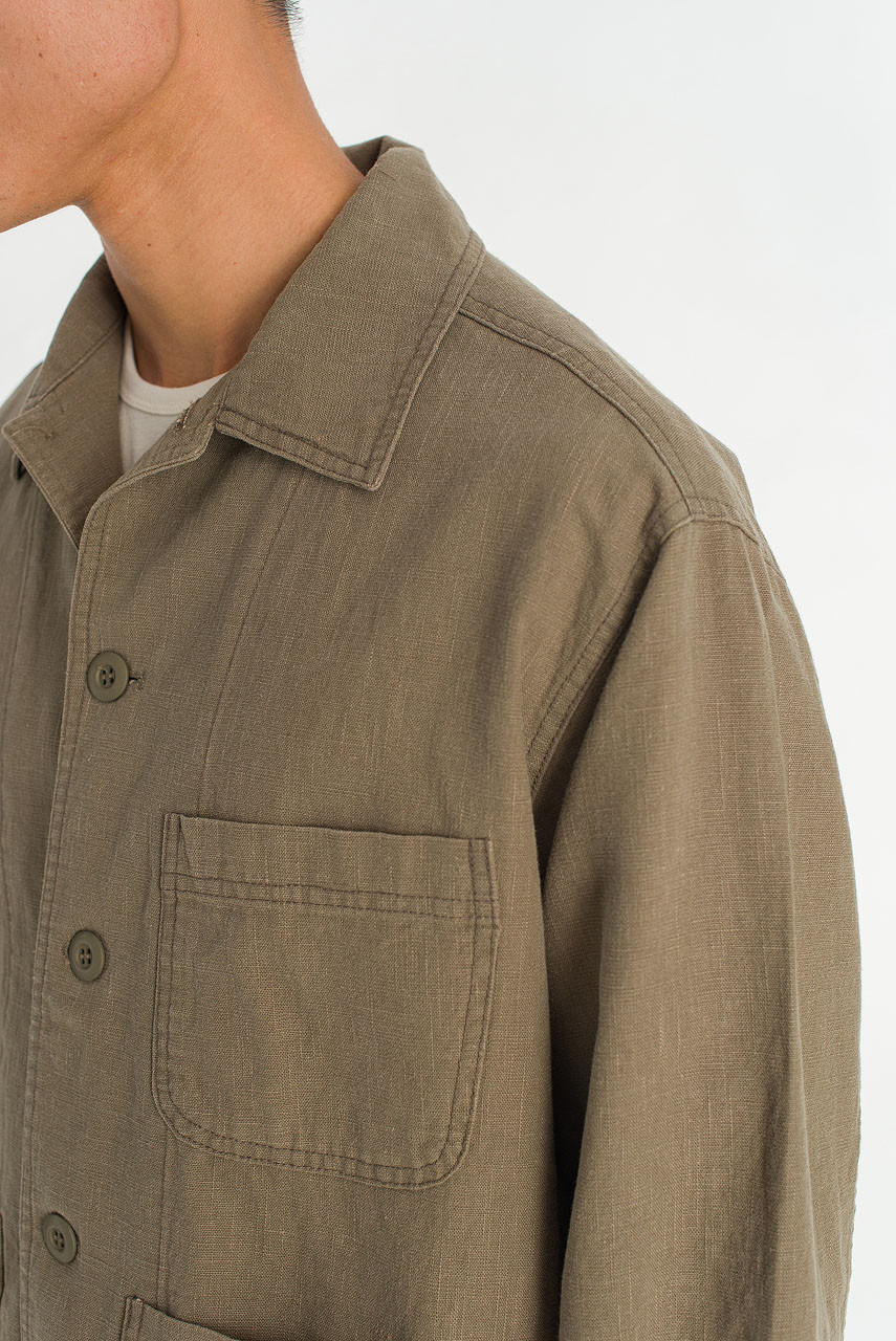 Menswear | Linen Workwear Jacket, Khaki
