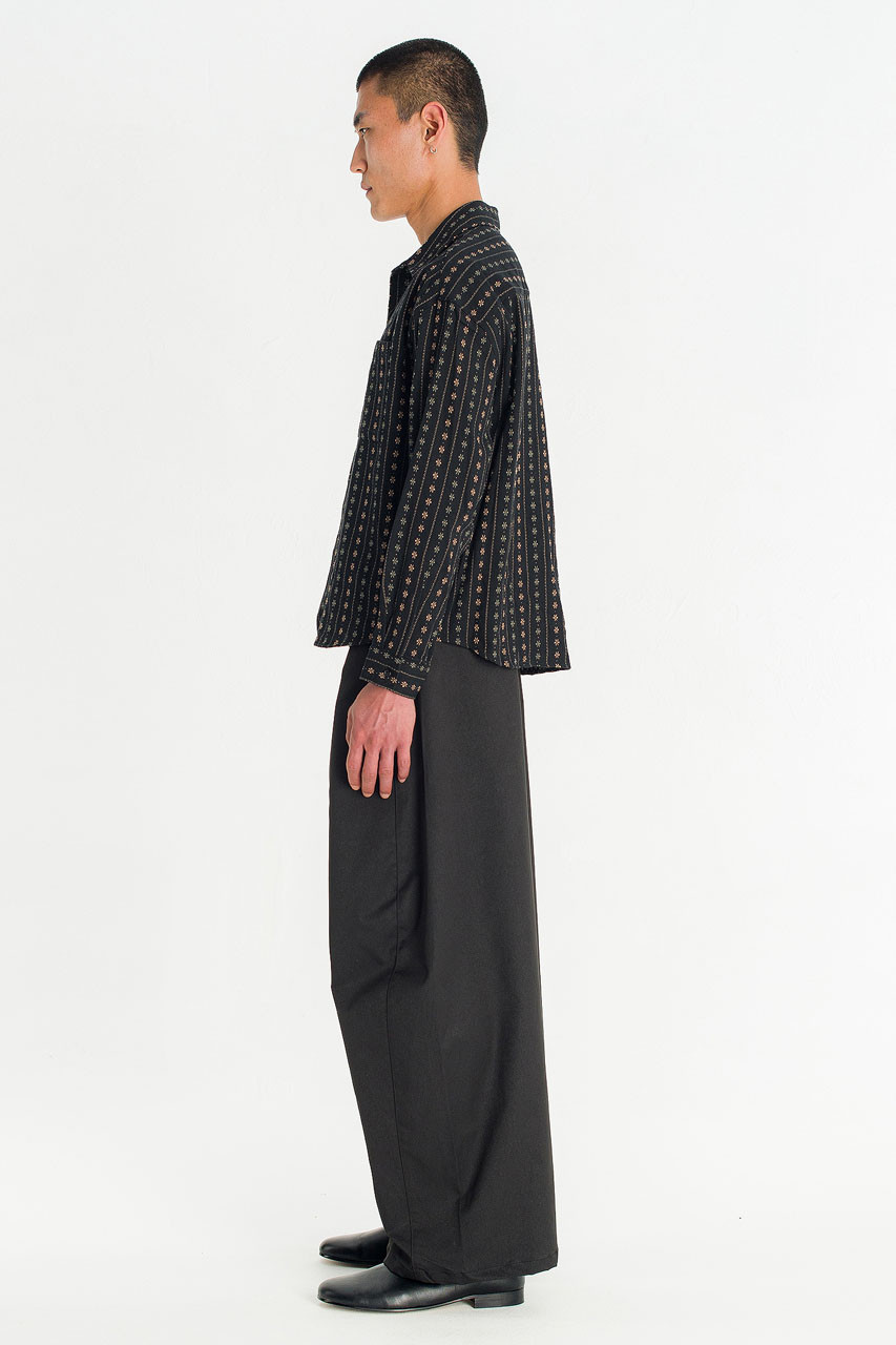 Menswear | Embroidered Crop Shirt, Black