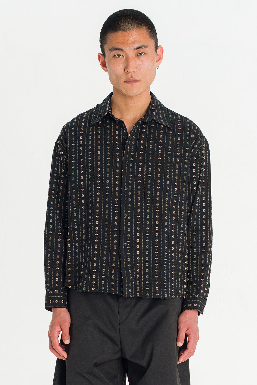 Menswear | Embroidered Crop Shirt, Black