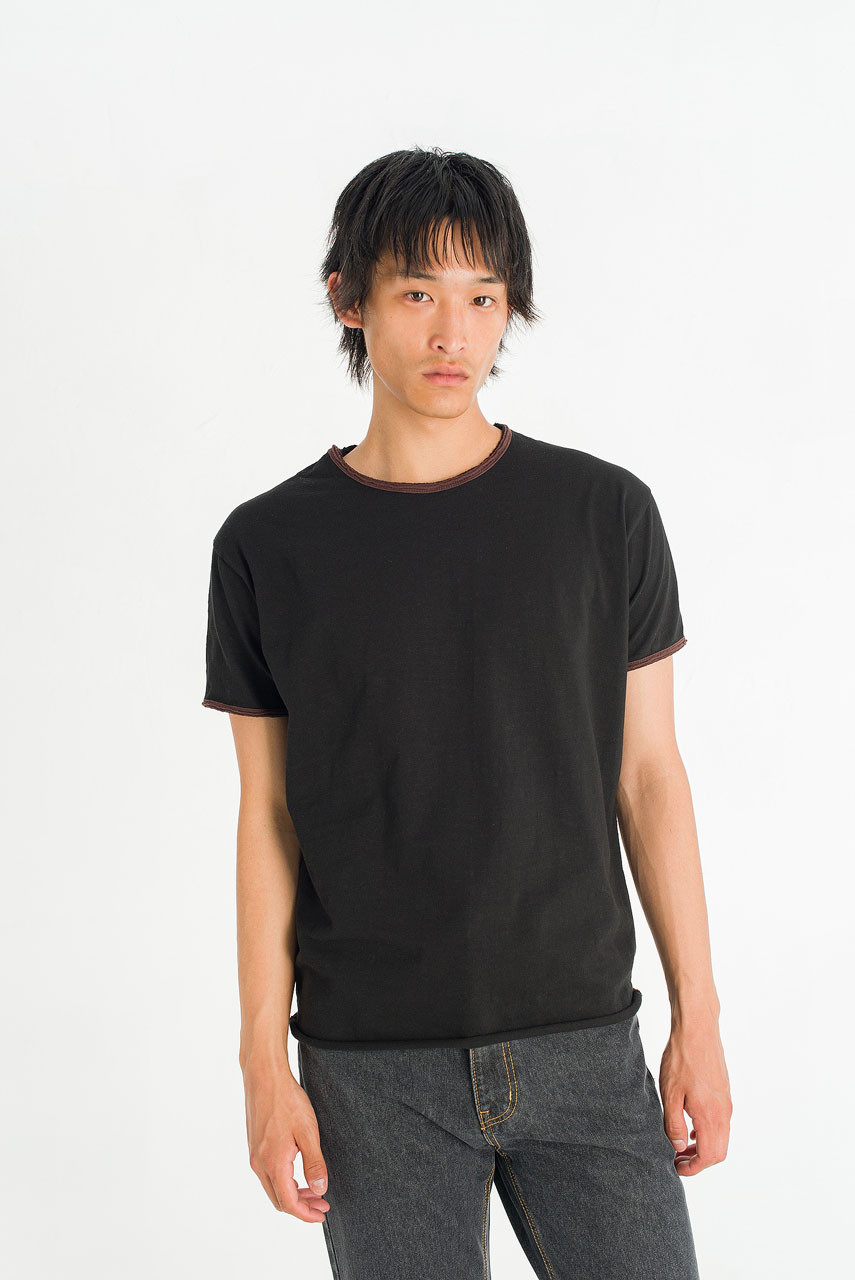 Menswear | Raw-Cut Ringer T-Shirt, Black/ Brown