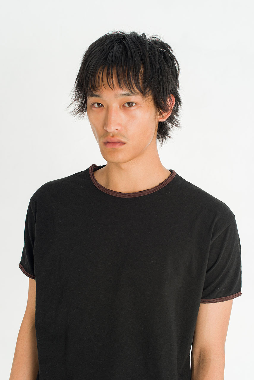 Menswear | Raw-Cut Ringer T-Shirt, Black/ Brown
