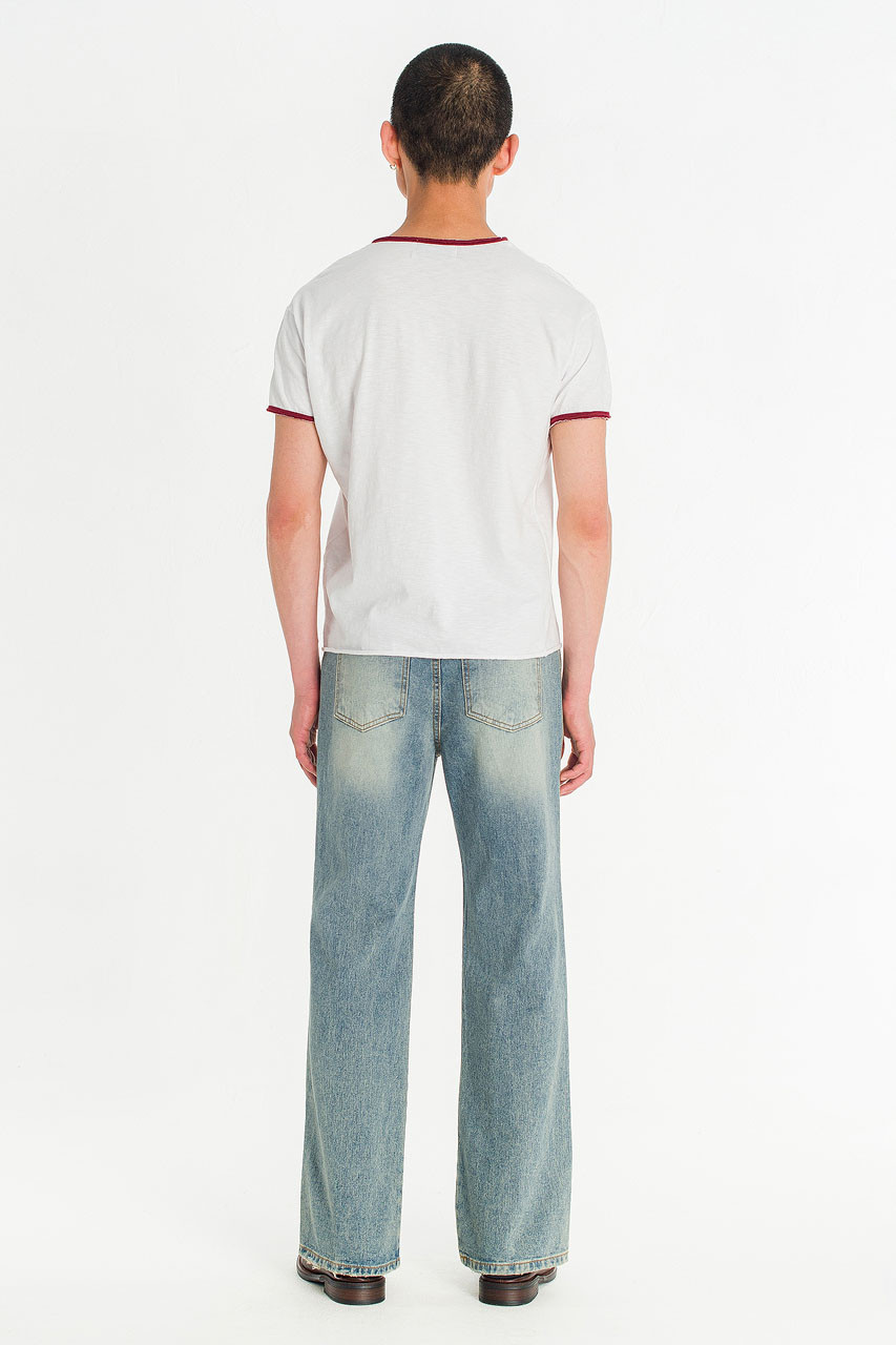 Menswear | Raw-Cut Ringer T-Shirt, White/ Burgundy