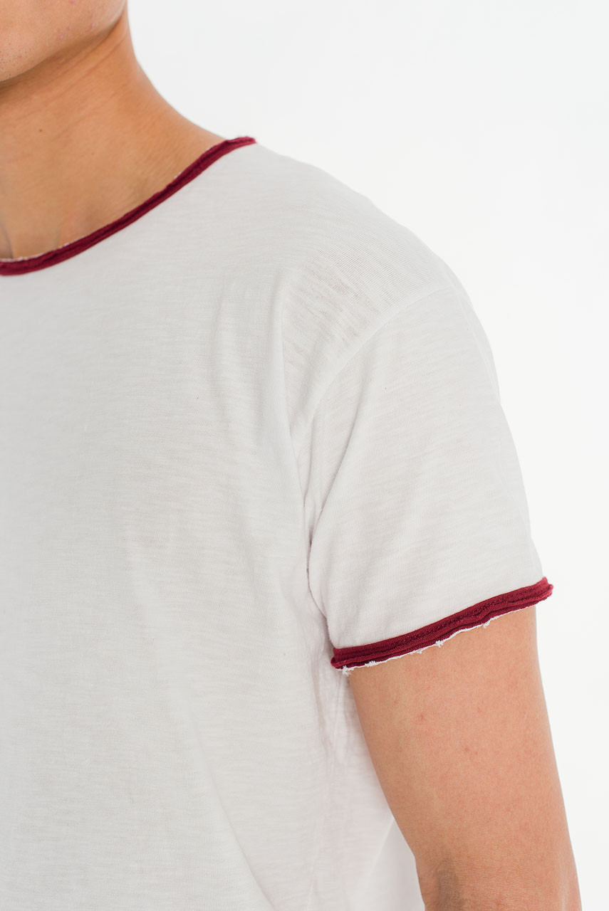 Menswear | Raw-Cut Ringer T-Shirt, White/ Burgundy