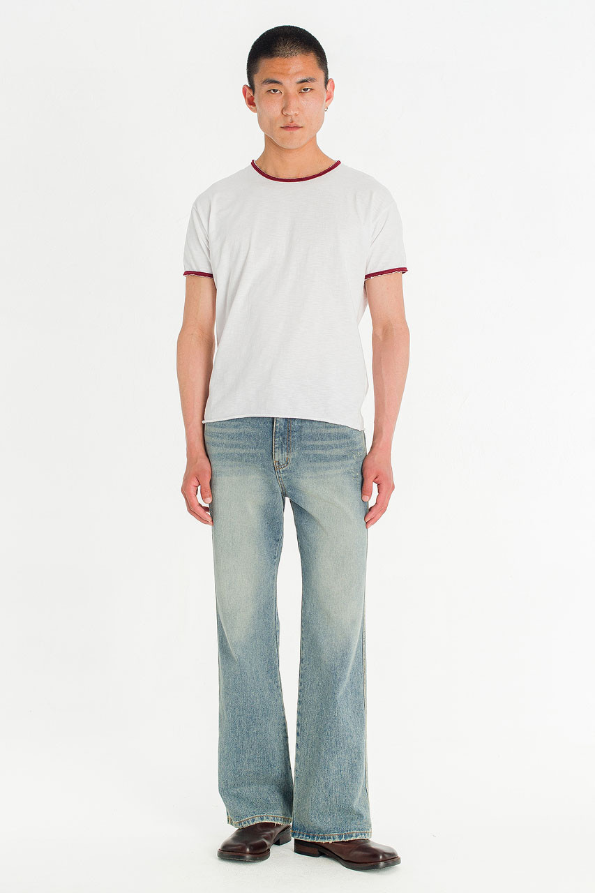 Menswear | Raw-Cut Ringer T-Shirt, White/ Burgundy