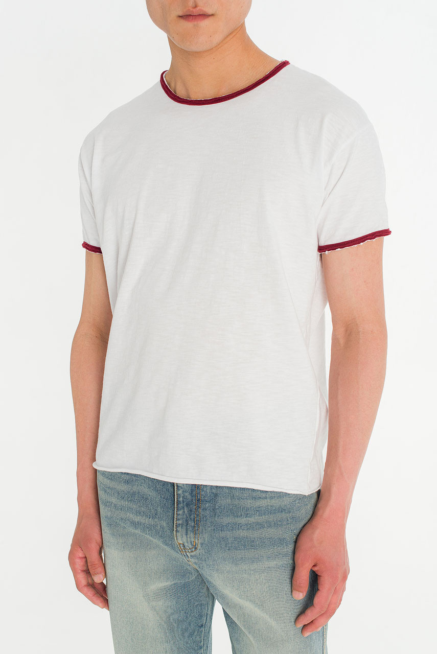 Menswear | Raw-Cut Ringer T-Shirt, White/ Burgundy