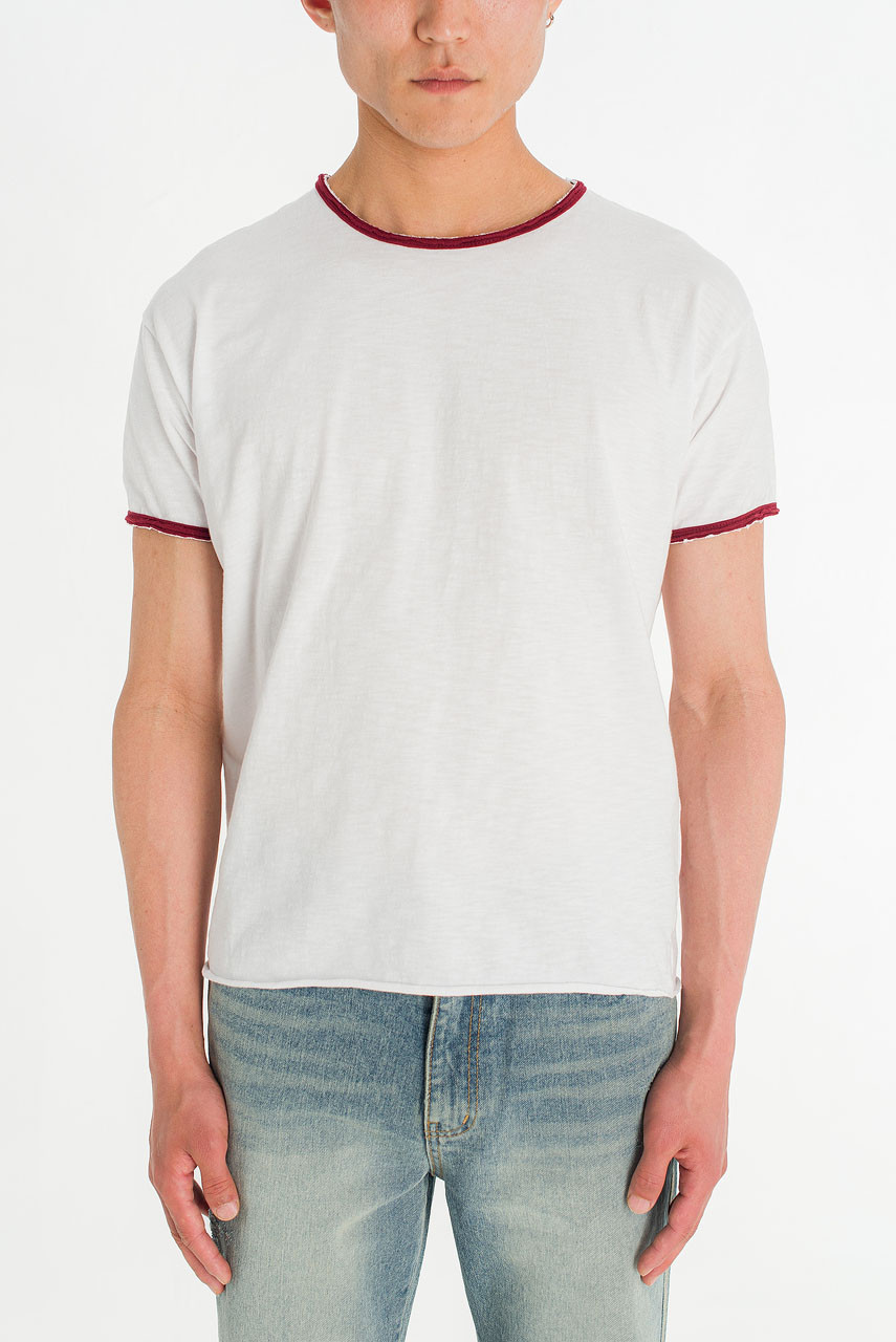 Menswear | Raw-Cut Ringer T-Shirt, White/ Burgundy