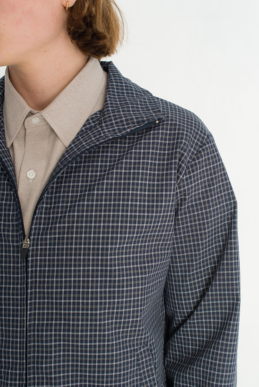 Menswear | Check Funnel Jacket, Navy