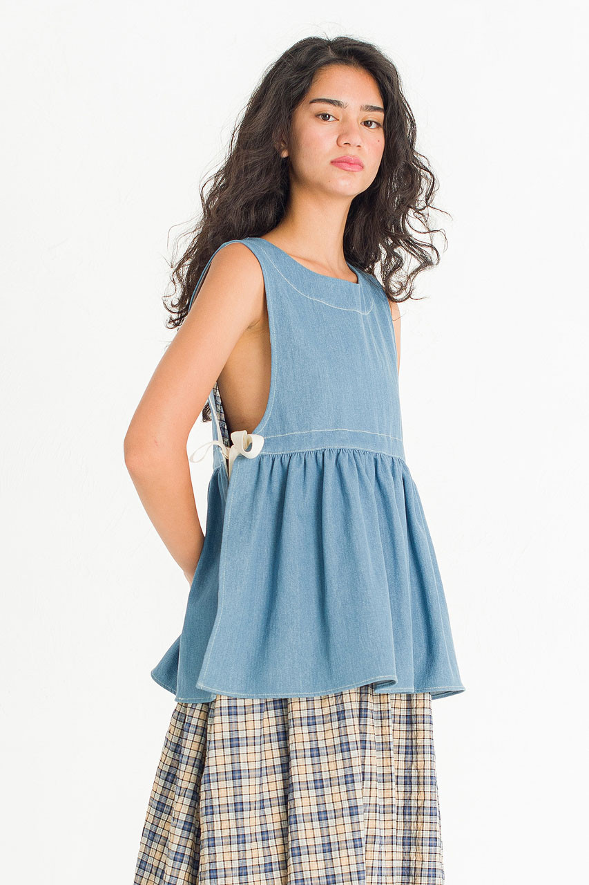 Faye Ribboned Vest, Light Denim