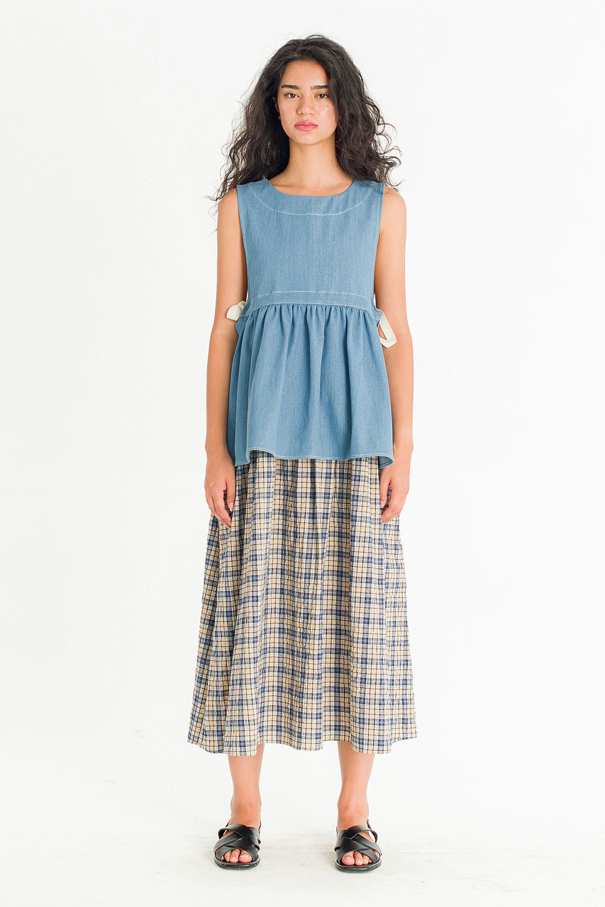 Faye Ribboned Vest, Light Denim