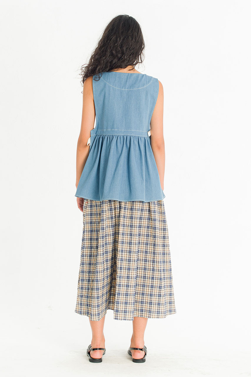 Faye Ribboned Vest, Light Denim