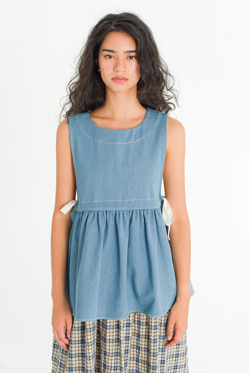 Faye Ribboned Vest, Light Denim
