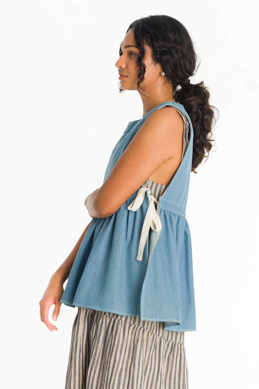 Faye Ribboned Vest, Light Denim