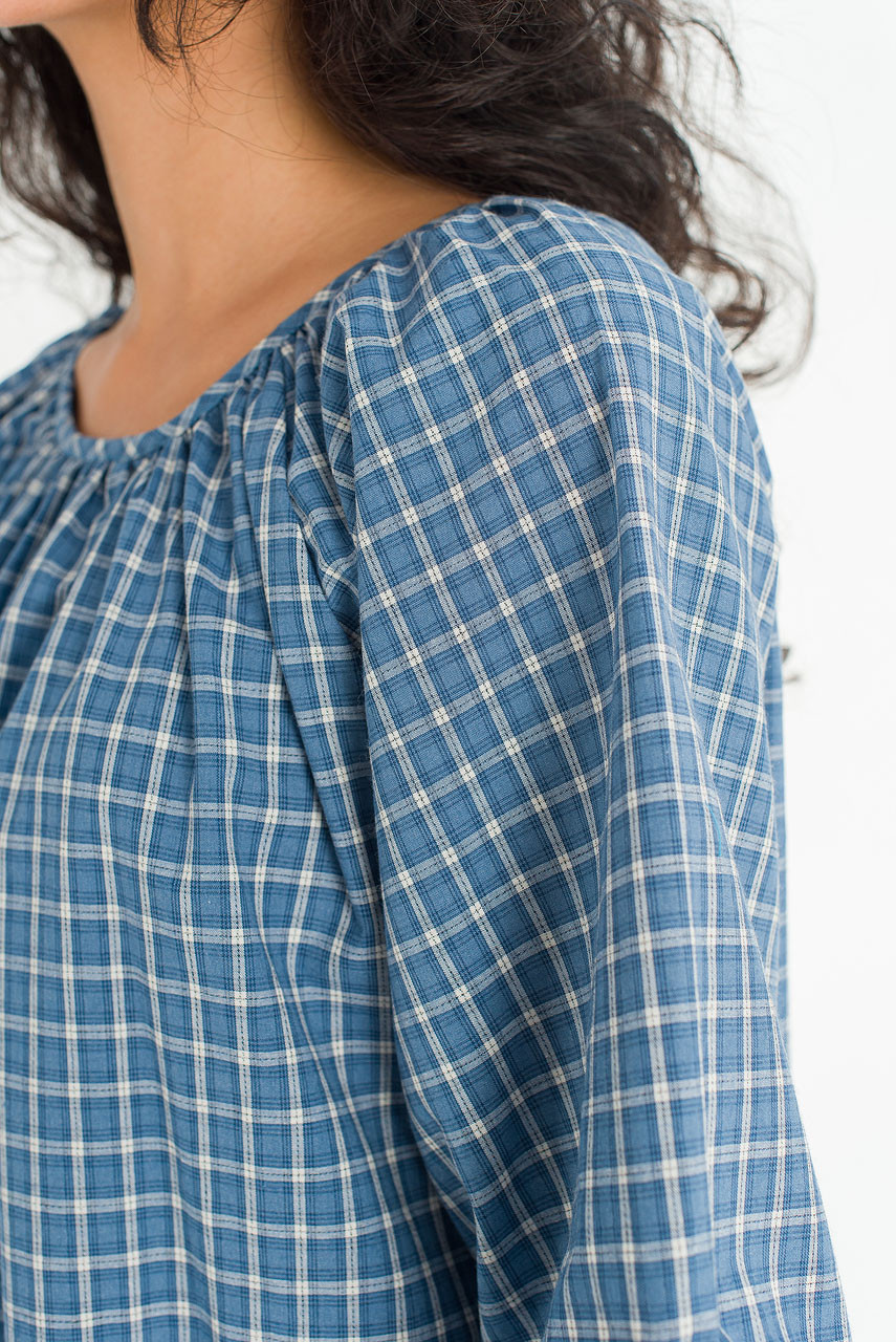 Day Check Dress, Blue