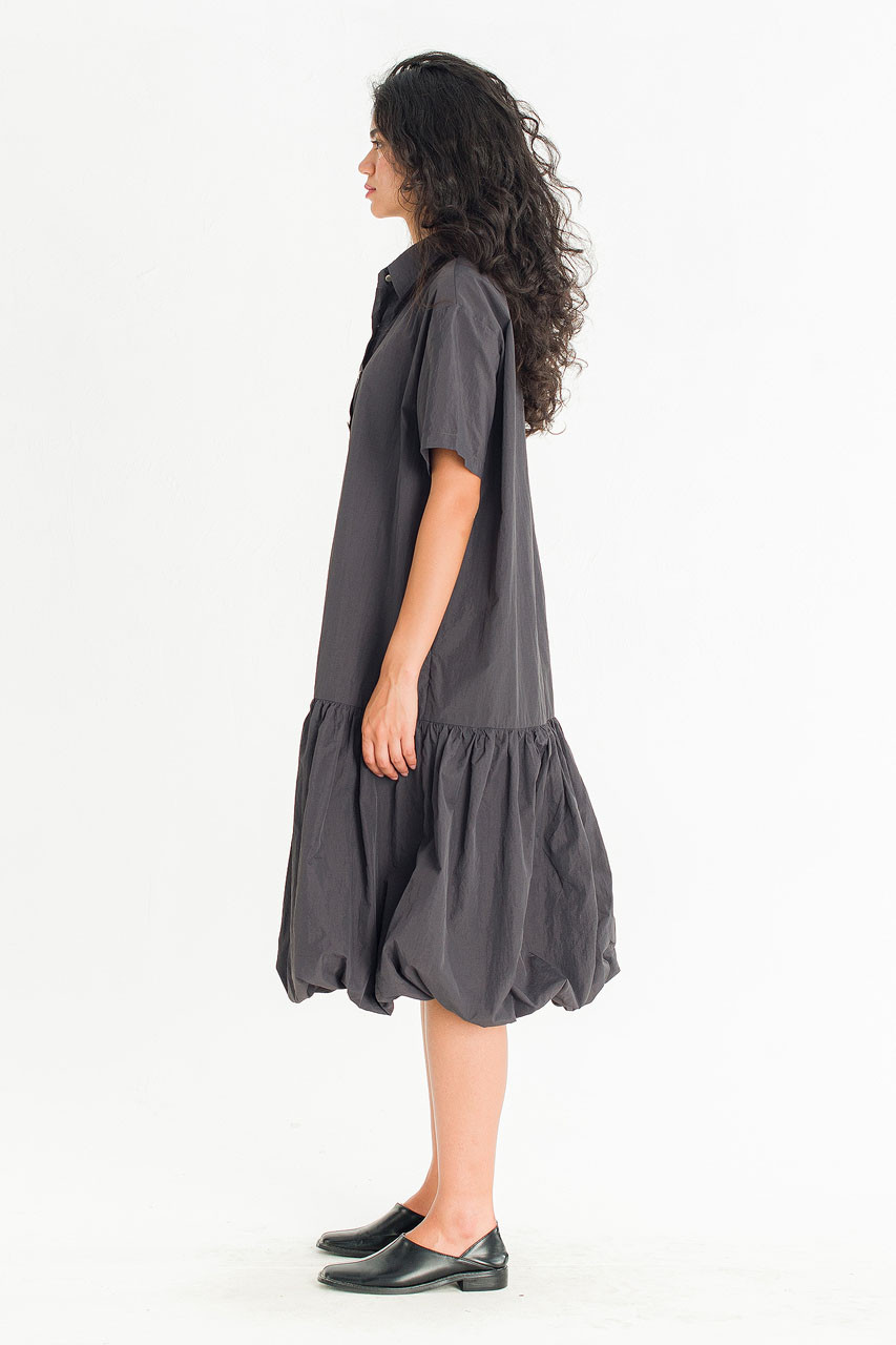 Solenne Shirt Balloon Dress, Charcoal